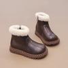Girls Boys Kid's Winter Hightop Leather Cotton Boots Keep Warm Chelsea Snow Bootie Children's Hightcut Platform Shoes with Plush
