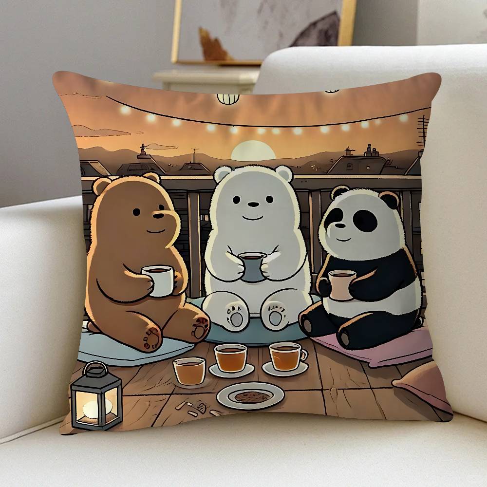 

CUTE W-We Bare Bears Cushion Cover Inches Farmhouse Decor Home Throw Pillow Covers For Couch Decorations 16x16Inch