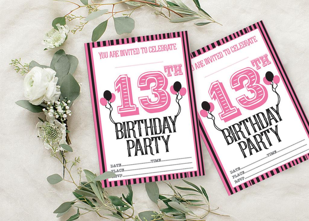 Darling Souvenir White Birthday Invitation Card Printable Fill or Write In Blank Invites Party Supplies Pack Of 28 5 x 7