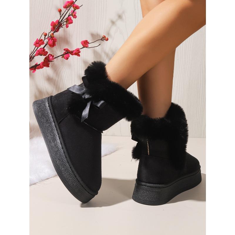 Přeshraniční nové sněhule s mašlí velké velikosti, střední délky, dámské, zahraniční obchod, vlna, jednoduché, ležérní, platforma, bavlněné boty