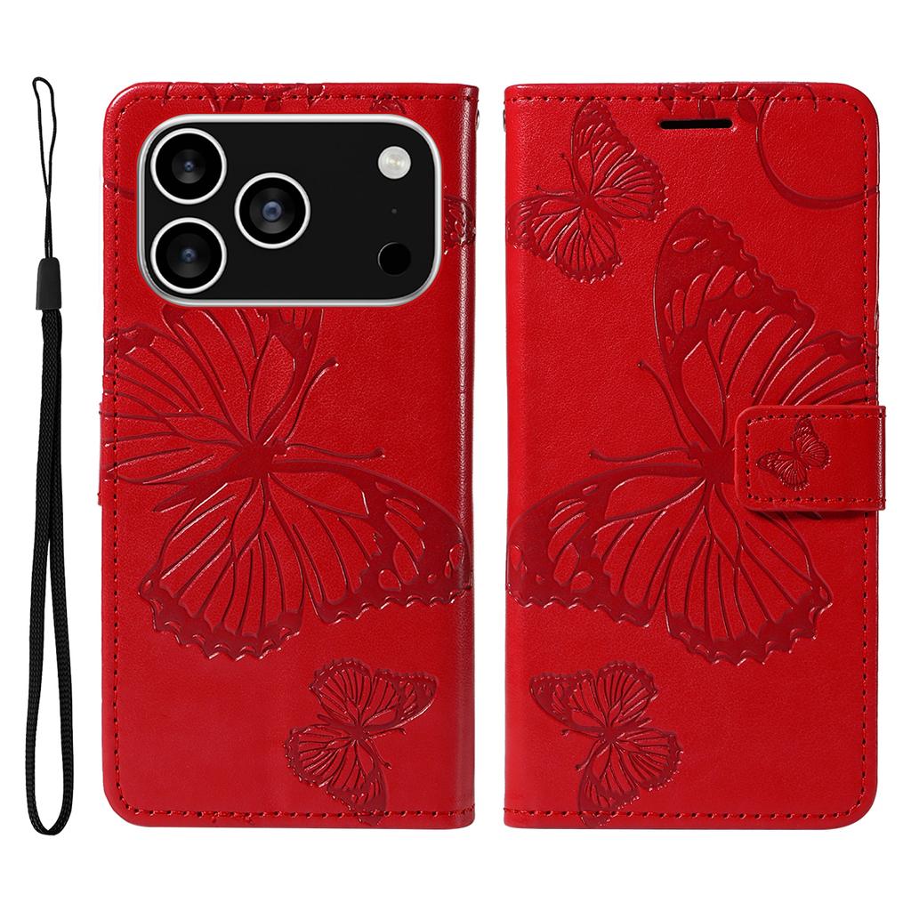 For iPhone 17 Pro Wallet Case Floral Butterfly Imprinted Leather Phone Cover Stand