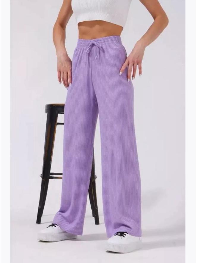 Women's Ribbed Elastic Waistband Casual Wide-Leg Jogging Pants