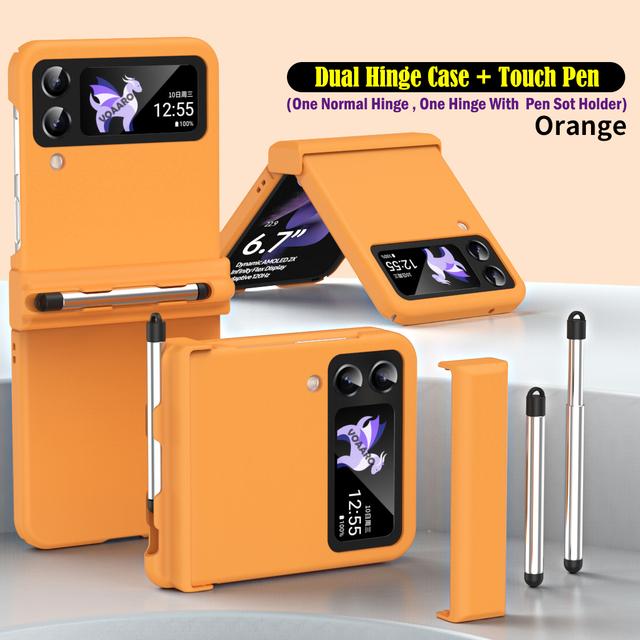 Capacitance Pen For Samsung Galaxy Z Flip 3 4 Dual Hinge Case With Touch Pen Slot Holder Cover For Galaxy Z Flip 4 5g Case Funda