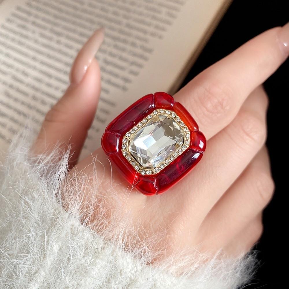 Y2K Classic Acrylic Resin Ring Candy Color Big Dome Plain Ring Geometric Ring Women