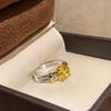 New Vintage 100% Pure 925 Sterling Silver Yellow Diamond Rings 5a Zirconia Double Row Rhinestone Ring For Women Luxrry Jewelry