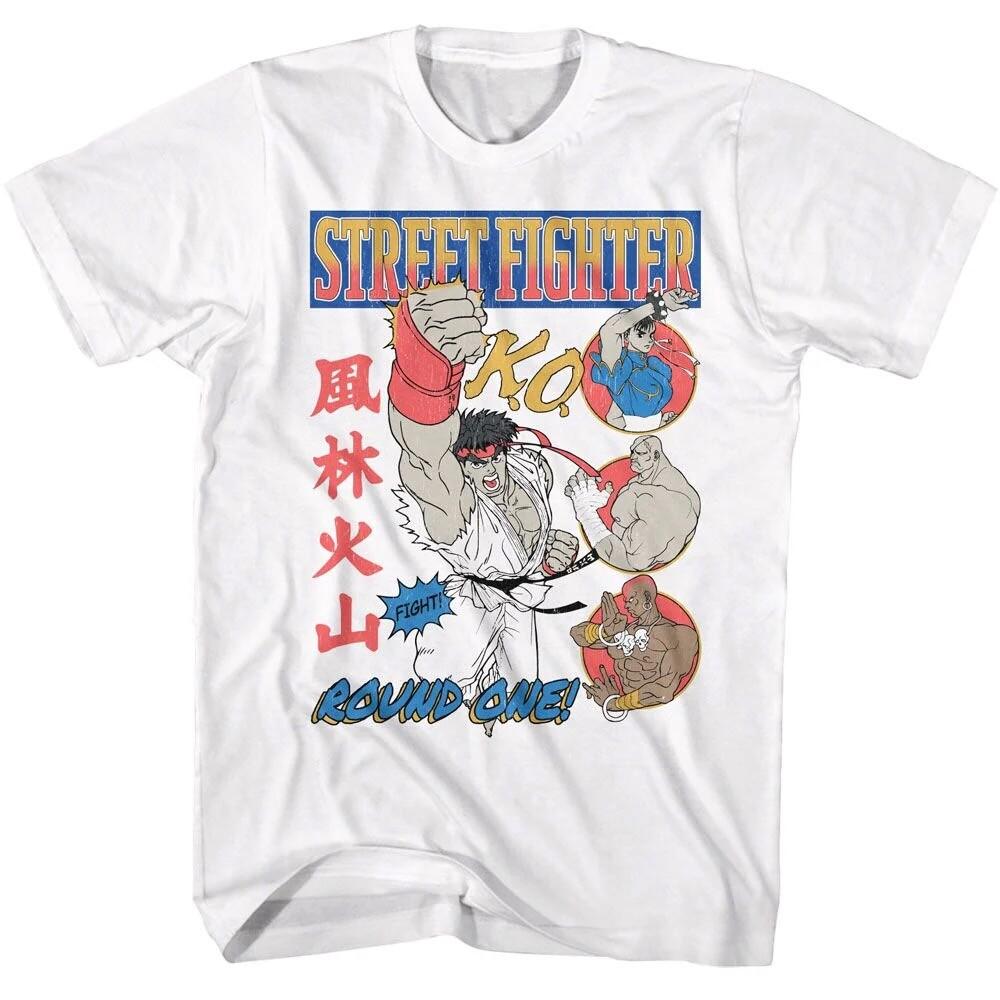 Street Fighter II Adult T-Shirt ROUND ONE COMIC WO WHITE Cotton SM5XL Unisex T-Shirt XXXXL