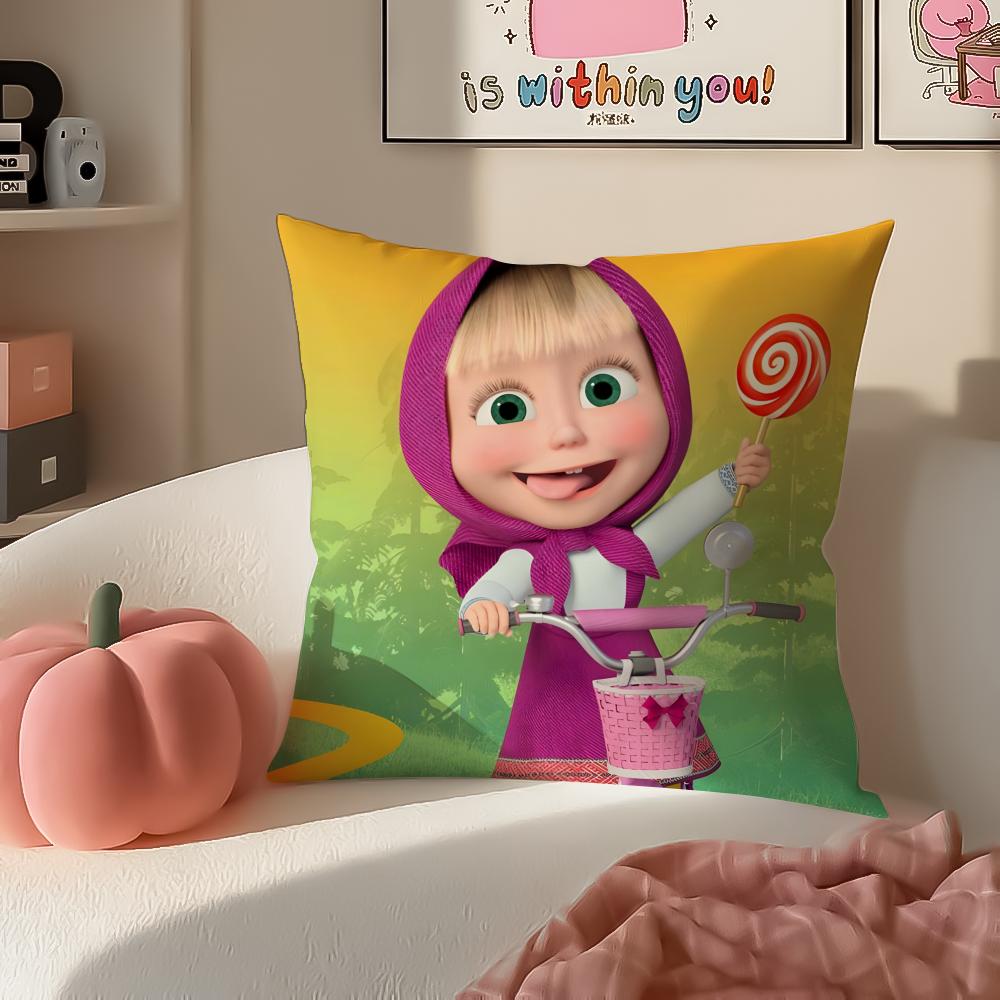 PopCartoon To Accompany MMasha And BBearsS Cushion Cover Pillowcase Short Plush Invisible zipper Room Sofa Cushion Cover