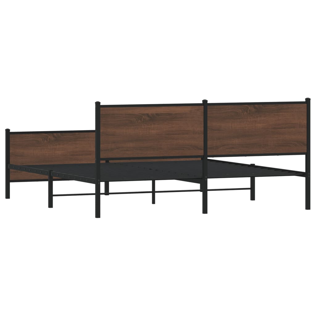 Metal Bed Frame Without Mattress Brown Oak Effect 200x200 Cm