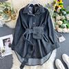 Women's Casual Multi-Wear Backless Denim Shirt with Lace-Up Waist