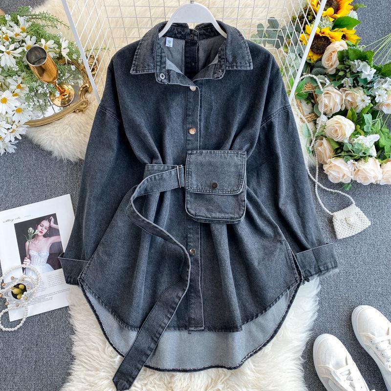 Women's Casual Multi-Wear Backless Denim Shirt with Lace-Up Waist