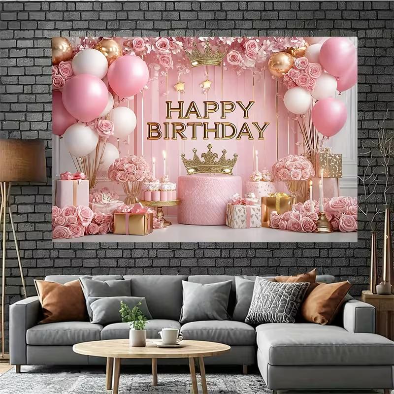 2D Pink Gold Happy Birthday Backdrop Photography Background