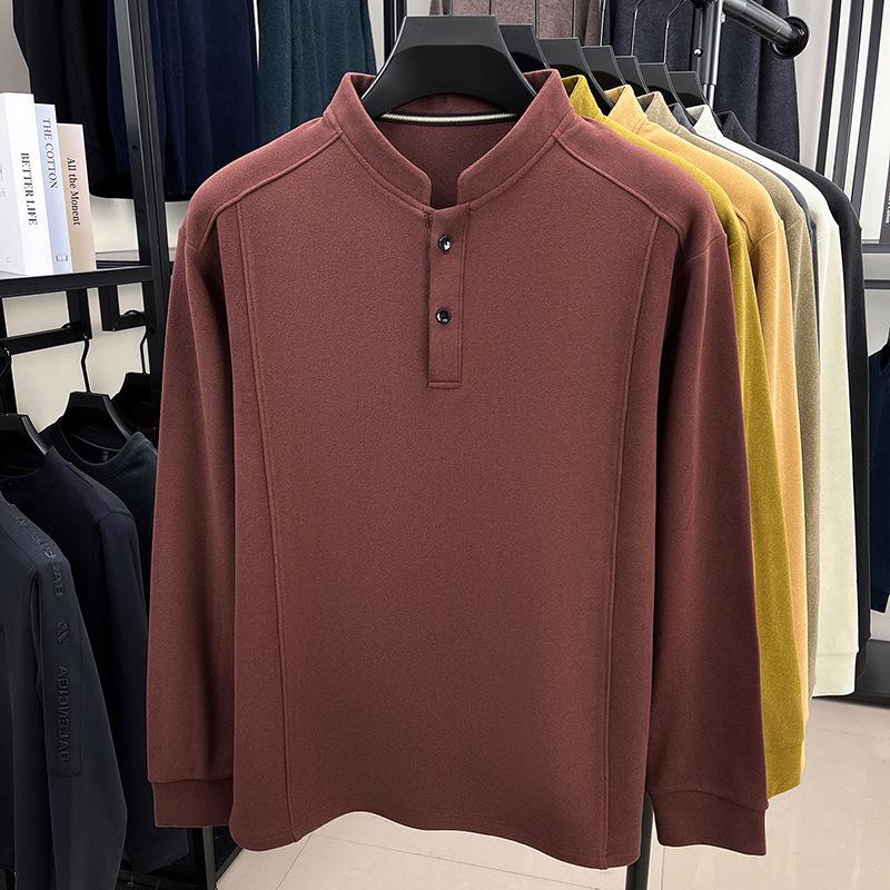 Men's German Velvet Two-Button Hoodie: Double-Sided, Chinese Style, Warm and Thickened, Autumn/Winter Casual Base Layer.