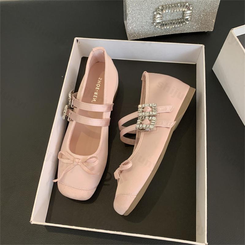 Women Mary Jane 2026 Autumn Low Heel Square Toe Fashion Outdoor Casual Shoes Rhinestone Bow Casual Shoes Banquet Party Wedding