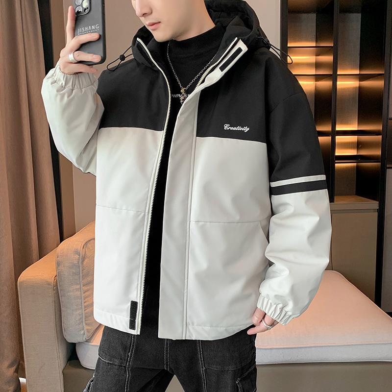 Pánská zimní zateplená bunda pro americký pár s kapucí, teplá sametová zateplená bunda