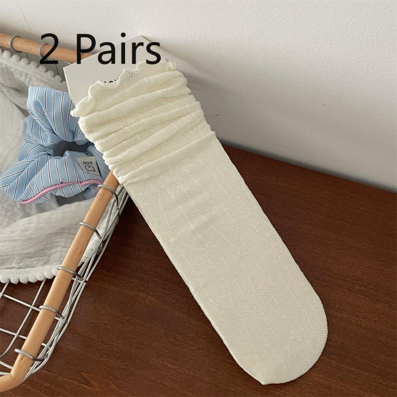 2 Pairs of Summer Ballet Style Thigh-high Socks, Thin and Sweet Girl Breathable Mesh Pile Socks, Lace Socks