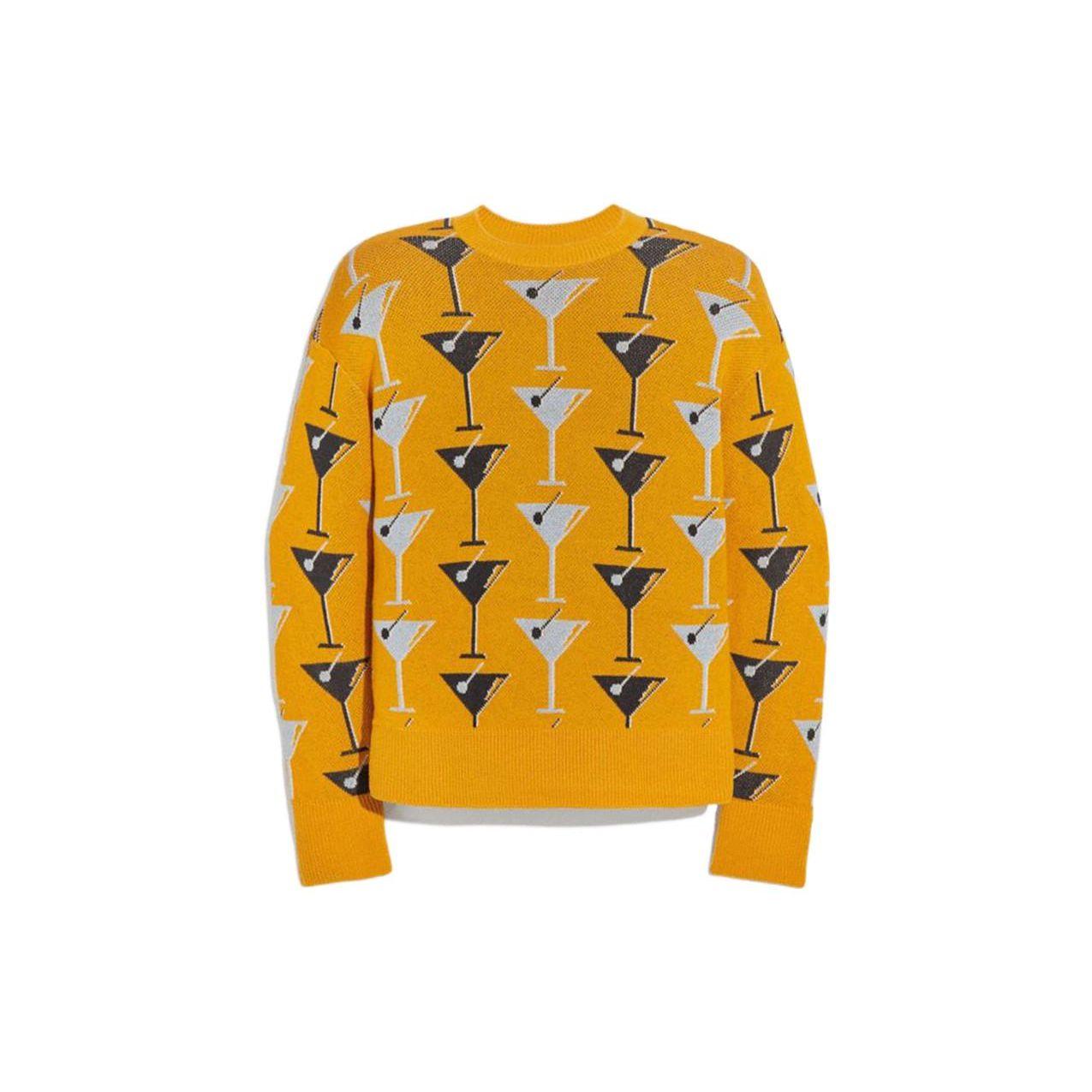 Coach FW22 Geometric Pattern Inlaid Long Sleeve Sweater Women sweater Yellow 1163-YLW S