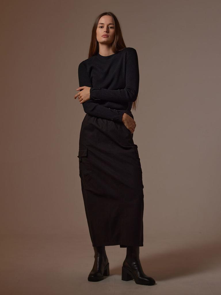 AYIHOLIC CASHMERE Ribbed Round Neck Knit With Sleeve Slits