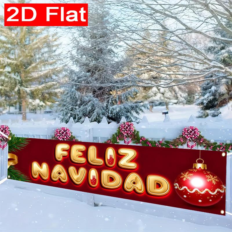 Spanish Christmas Banner, Red & Golden Spanish Lettering Design, Durable Polyester Outdoor Porch Fence Garden Party No Electricity Decoration