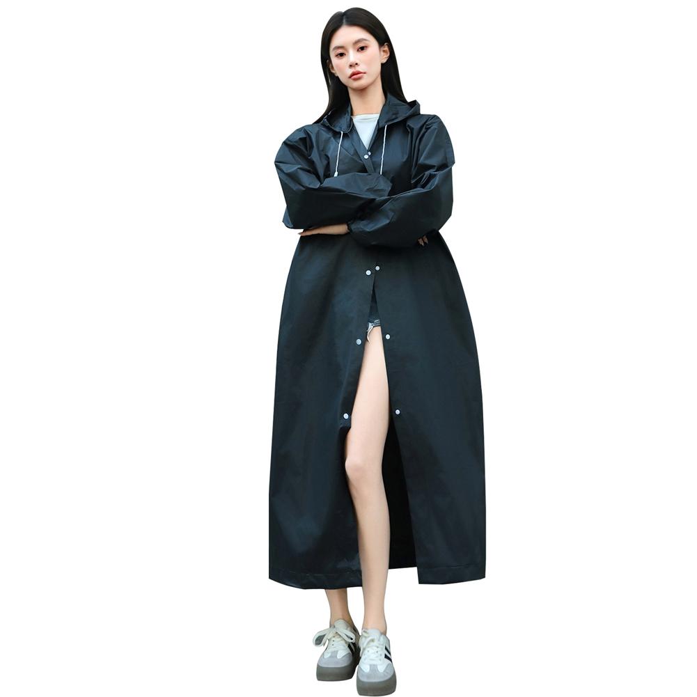 

Многоразовый дождевик-пончо с капюшоном на шнурке и эластичными манжетами, очень толстый, защитный, изолирующий, аварийный, для активного отдыха чёрный