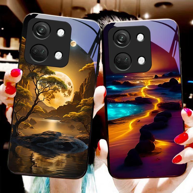 Świecący Kamień Światło Dla OnePlus Nord 3 5 6T 7 Pro 8 12 10T Reno8 Lite 5G 10R Nord N30 Twarda Skorupa Szkło Hartowane Etui na Telefon Czarny