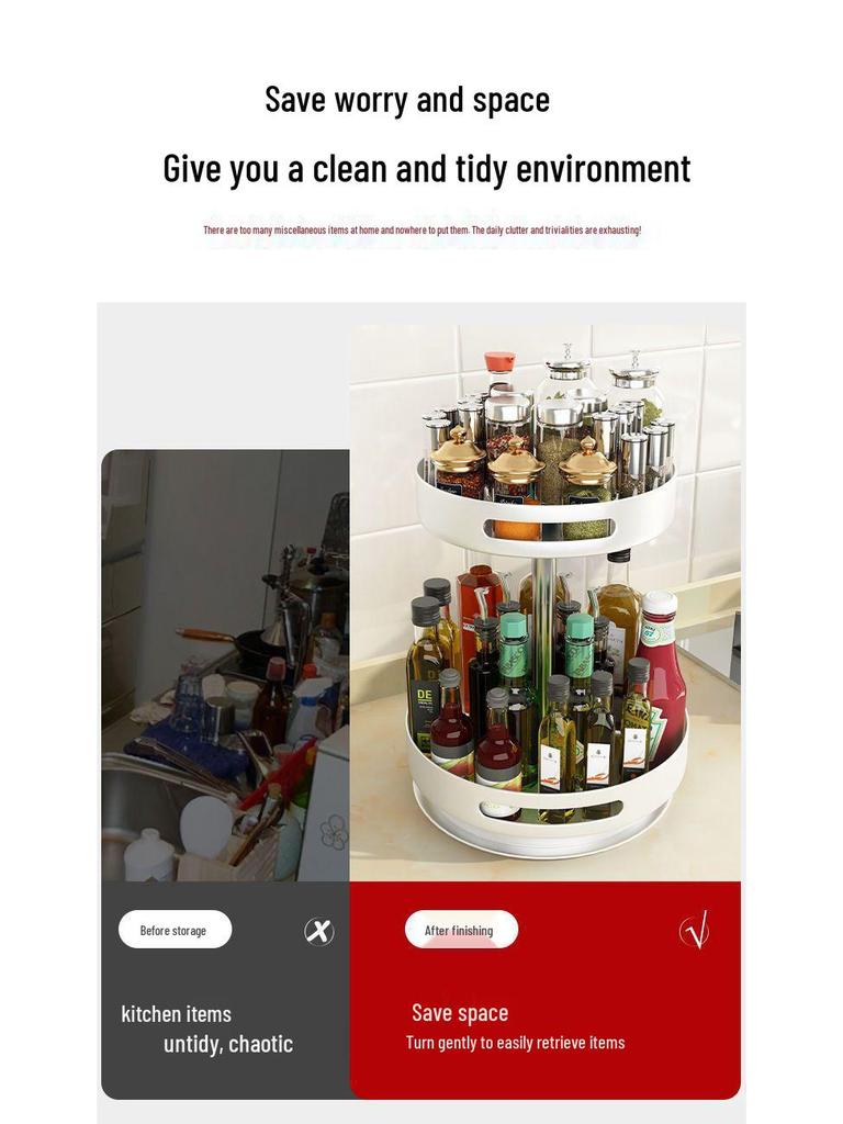 360-Degree Rotating Kitchen Spice Rack - Condiment & Oil Organizer