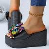 Fashion Chunky Platform Colorful Glitter Sandals Women Summer 2025 Super High Heels Big Bowtie Slides Woman Thick Bottom Slippers Shoes