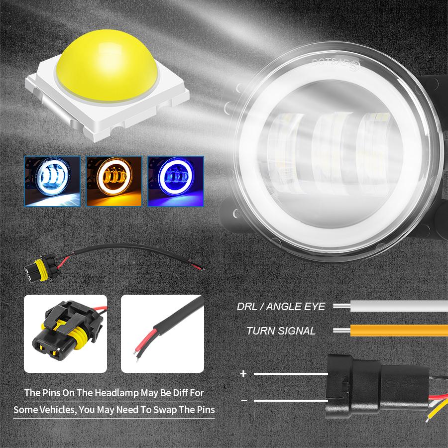4inch Angel Eye Led LED Light Led DRL Blue High Fog Light White Amber Halo Ring DRL for Jeep Wrangler JK TJ Dodge Journey