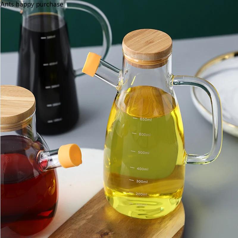 Transparent Glass Oil Can Soy Sauce Bottle Vinegar Pot Condiment Bottles Oil Bottle with Scale Kitchen Supplies Seasoning Bottle
