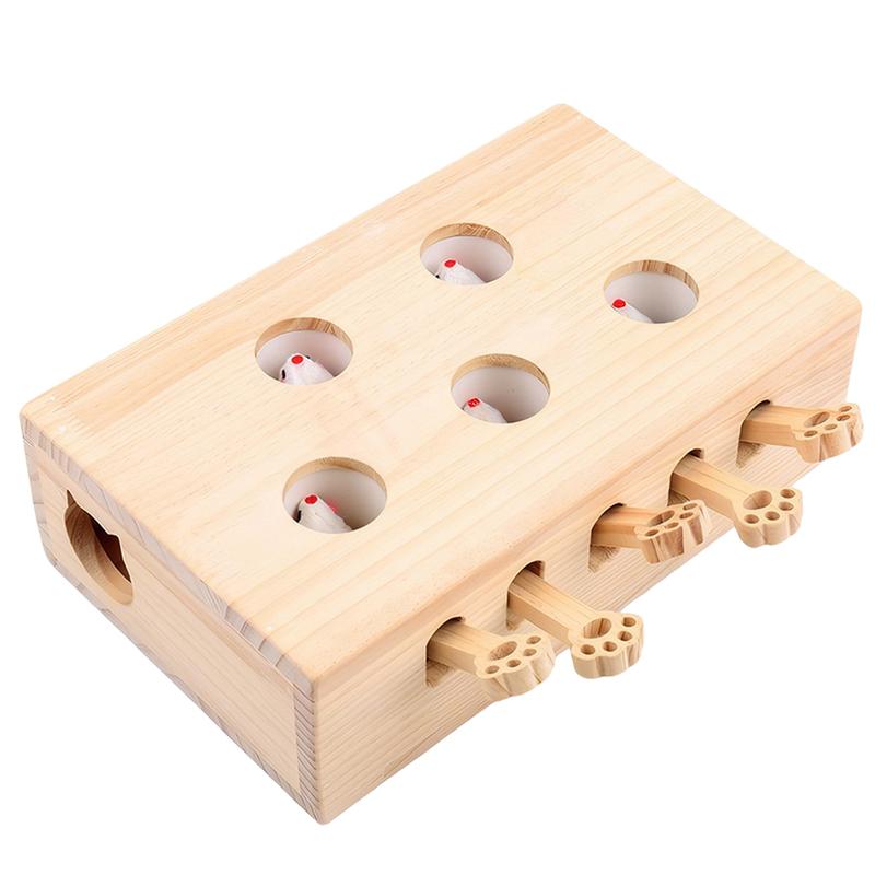 

Wooden Whack-A-Mole Cat Toy Cat Puzzle Toy Interactive Cat Toy for Indoor Cats Kitten