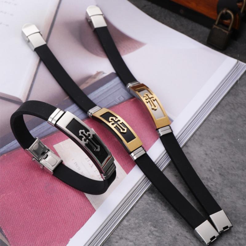 Cross Bracelet Silicone Men Bracelet Religious Amulet Accessories Party Jewelry Gift