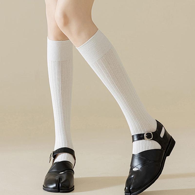 1Pair Vertical Bar Sweat Absorption Knitted Anti Friction Two Finger Socks Personality Cotton Medium Length Tube Split Toe Socks