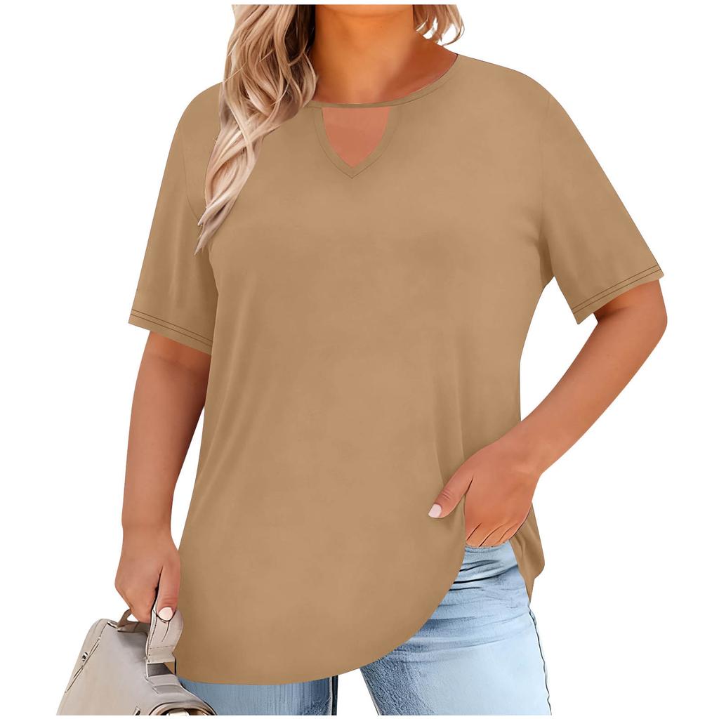 Women's Plus Size Casual Short Sleeve Top V Neck Loose Fit Solid Color T Shirt Lightweight Comfortable Soft Fabric