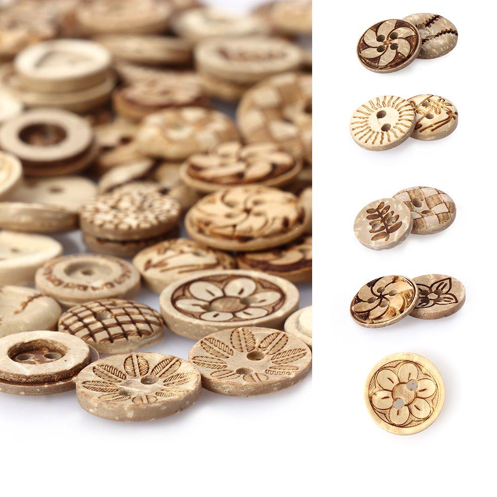 

50pcs/bag Mixed flower style Carved wooden Round Sewing Buttons DIY Craft Scrapbooking Wood Buttons Fitted Scrapbooking Sewing