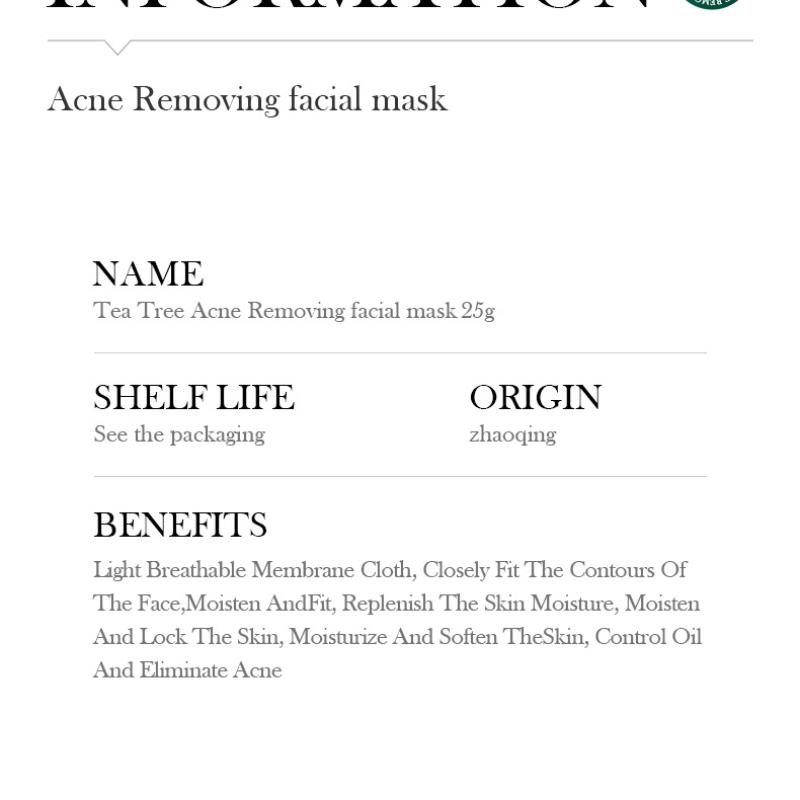 Tea Tree Mask 25g SADOER Refreshing Moisturizing Moisturizing Tablets
