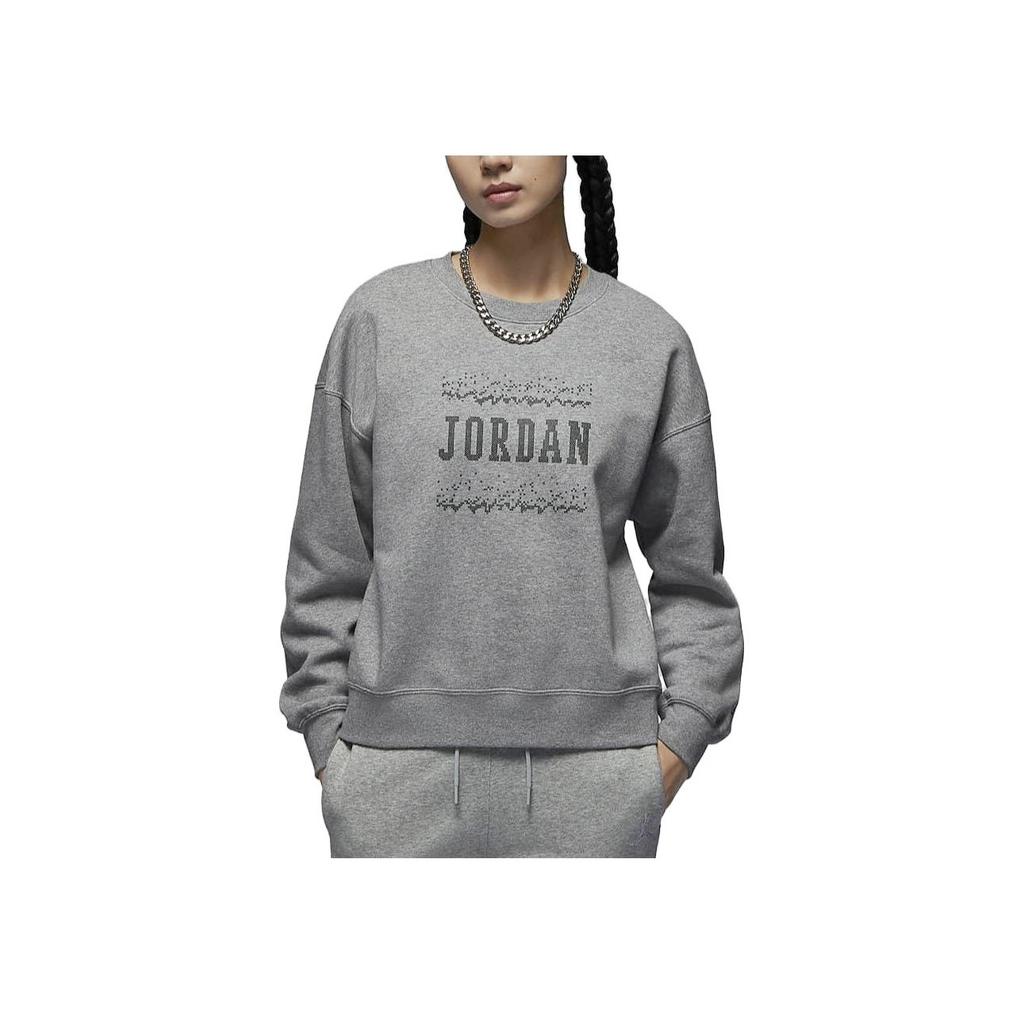 Jordan Letter Print Round Neck Fleece Sweatshirt Women Tops Carbon-Grey FZ2140-091