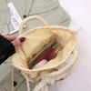 Yogodlns Floral Embroidery Bow Decor Straw Bag Woven Hollow Shoulder Bucket Bag Holiday Beach Bag Summer Crossbody Bag Handbag
