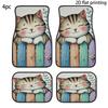 4pcs Car Floor Mats, Cute Cat Garden Pattern Universal Fit Polyester Material Auto Decor Accessories Easy To Clean All-Season Wa