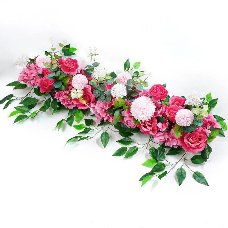 100cm Luxury White Rose Artificial Flower Row Wedding Table Centerpiece Flowers Backdrop Wall Arches Decor Party Stage Floral