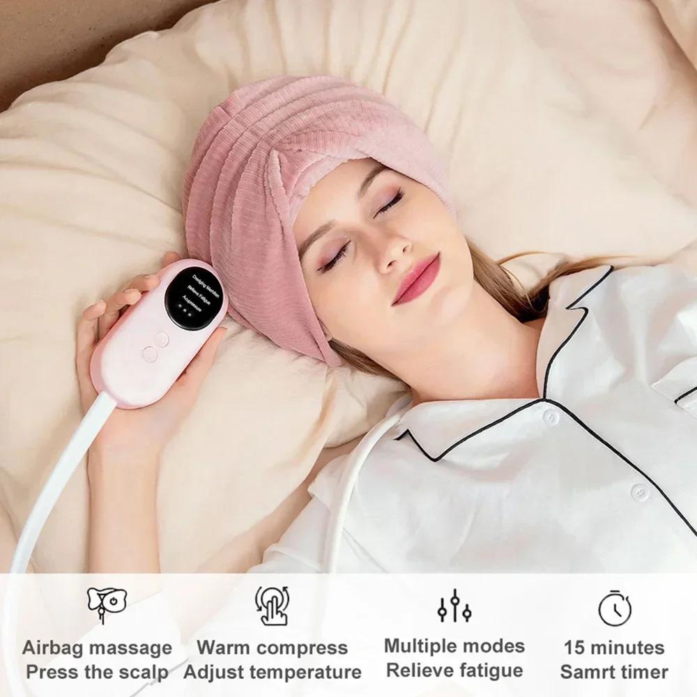 Migraine Relief Cap Electric Airbag Head Massage Heat Vibration Kneading Towel Headache Relaxation Treatment Anti Stress Machine