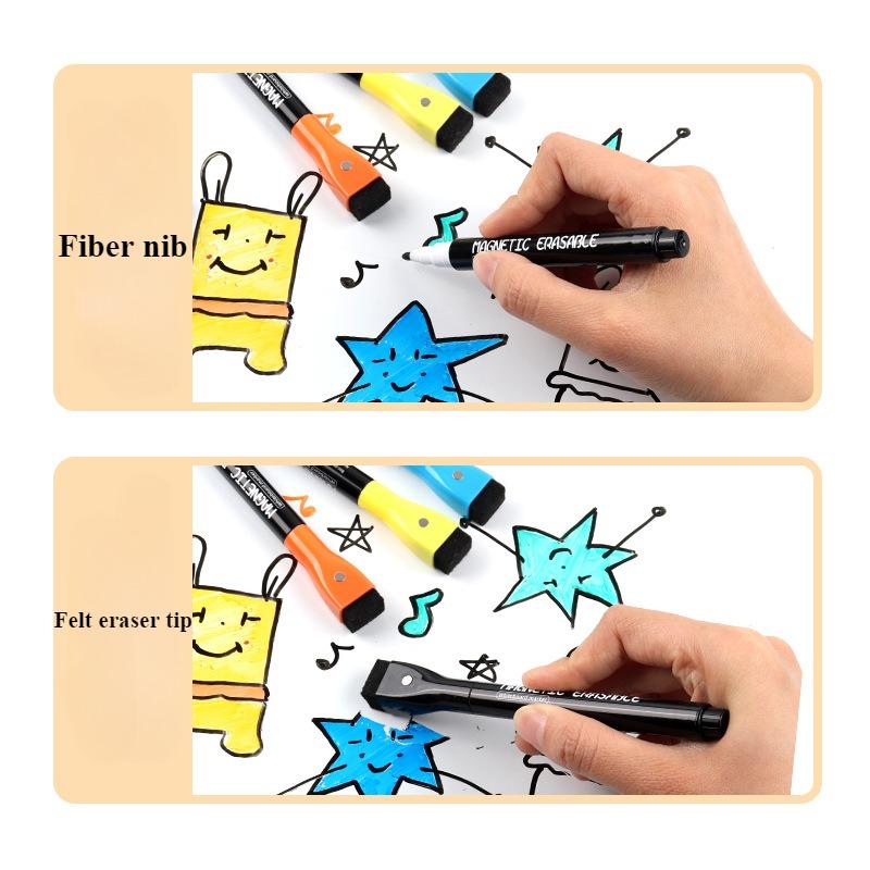 1 Set mit 12 Zeichenmarkern, magnetisches Set, Kreidemarker, Whiteboard, wasserbasierte Farbmarker, trocken abwischbare Marker mit Radiergummi, tragbar