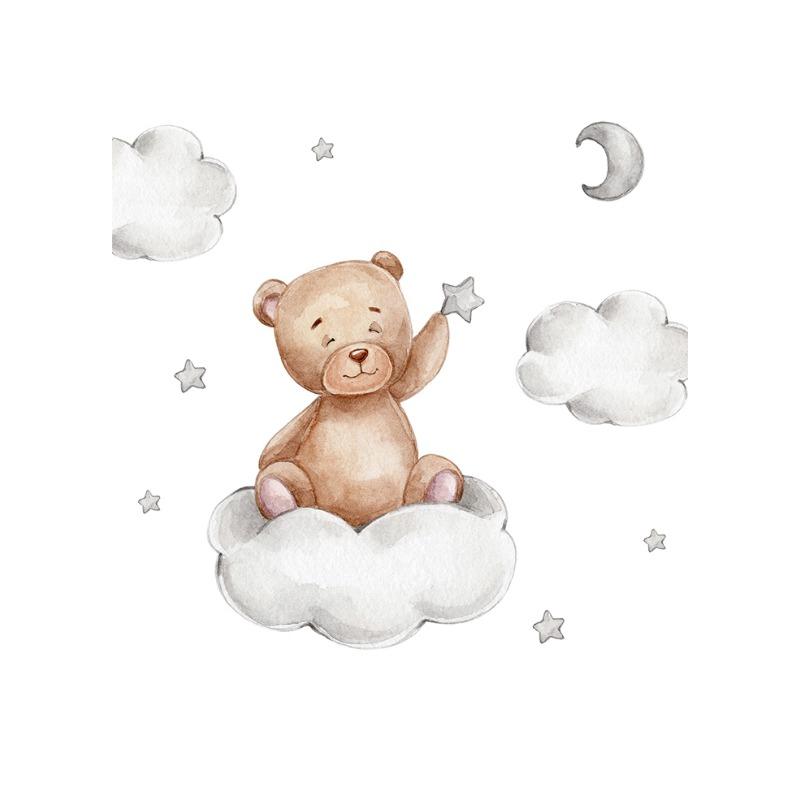 Cute Bear Canvas Painting Rainbow Moon Poster Cloudy Balloon Wall Art Nursery Posters Kids Room Decor Canvas Prints Picture