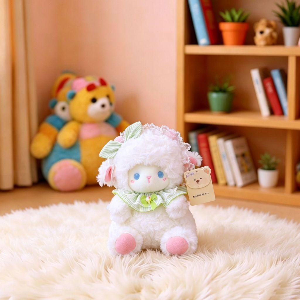 Plush Lamb Toy With Bowknot For Baby Gift And Kids Room Decor