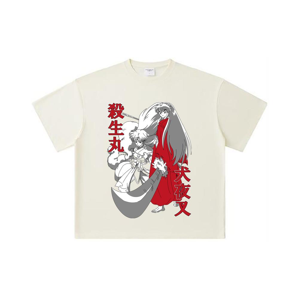 

260 GSM Double Yarn 32 Count 100% Cotton Inuyasha V1 Print Unisex Heavy Cotton T Shirt S абрикосовый