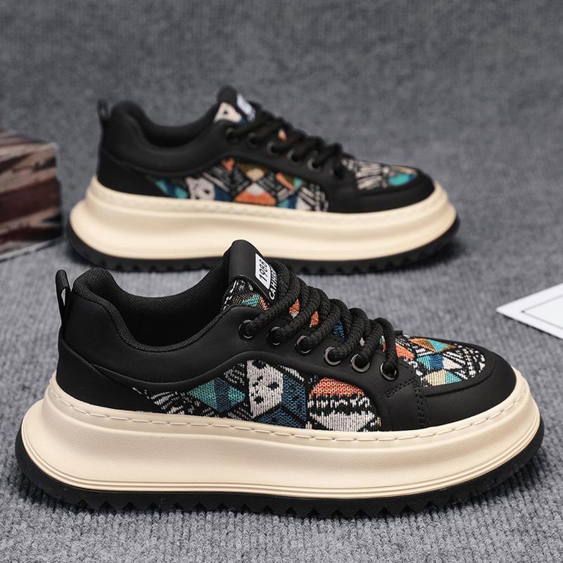 Fashion Men Sneaker Designer Fashion Casual Retro Skateboarding Shoes Leather Fabric Breathable Height Increased Flat Platform Shoes