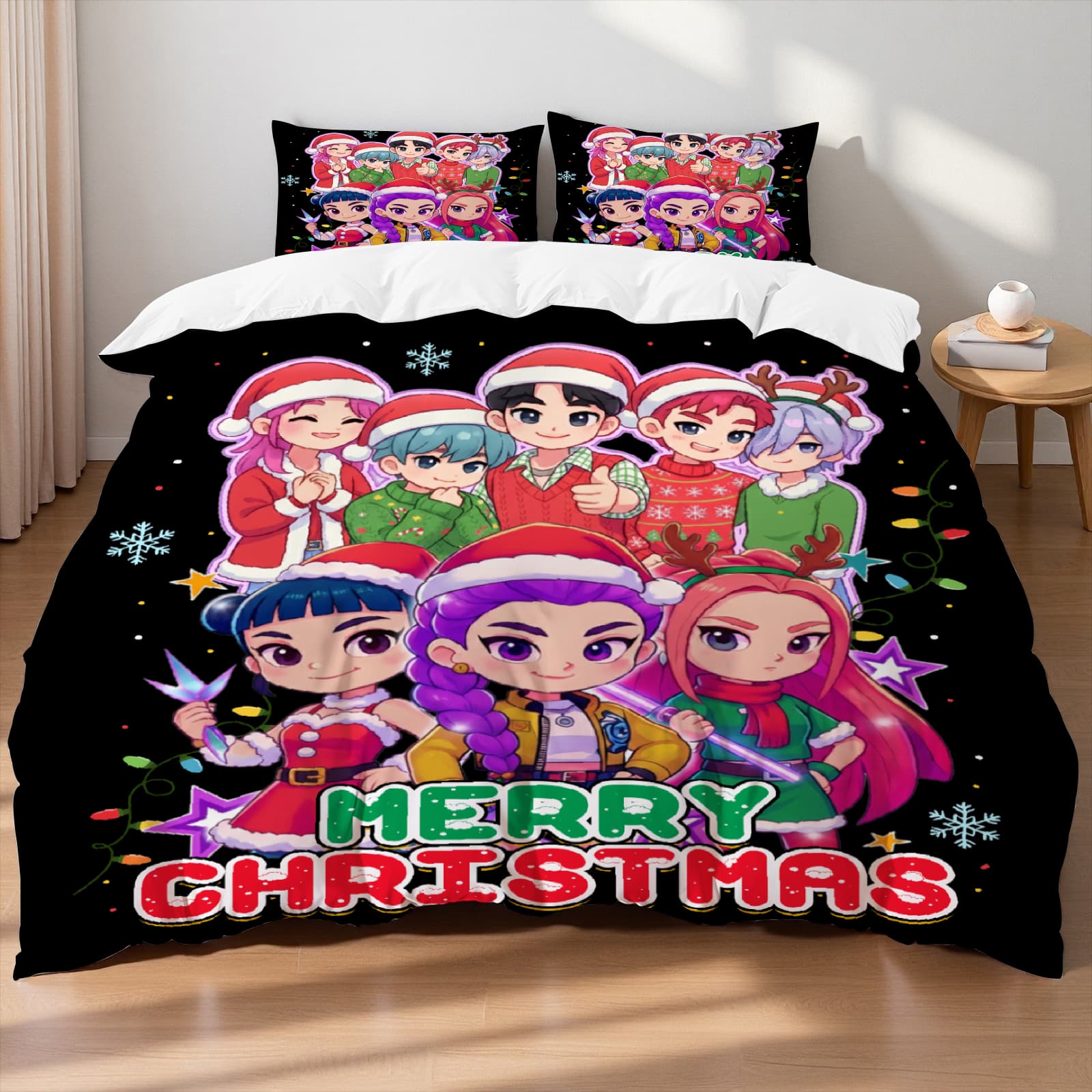 

Постельные комплекты K-Pop Demon Hunters размера Queen, King, EU Single, пододеяльник, покрывало, комплекты пододеяльников с наволочками для девочек, взрослых US Twin(172x218cm)