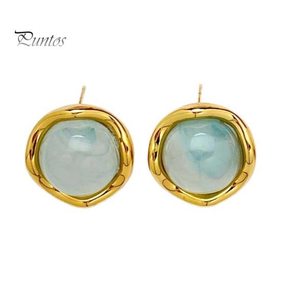 Transparent Resin Earrings 1 Pair Gemstone Stud for Women, Gold Plated Round Natural Modern Jewelry Gifts Healing Stone Earrings, Stainless Steel Flat