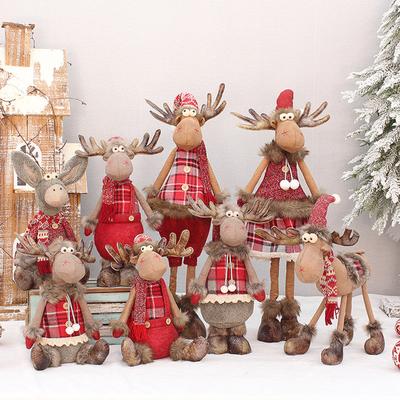 Christmas Decorations Red Fabric Telescopic Standing And Sitting Cartoon Elk Doll Decorations