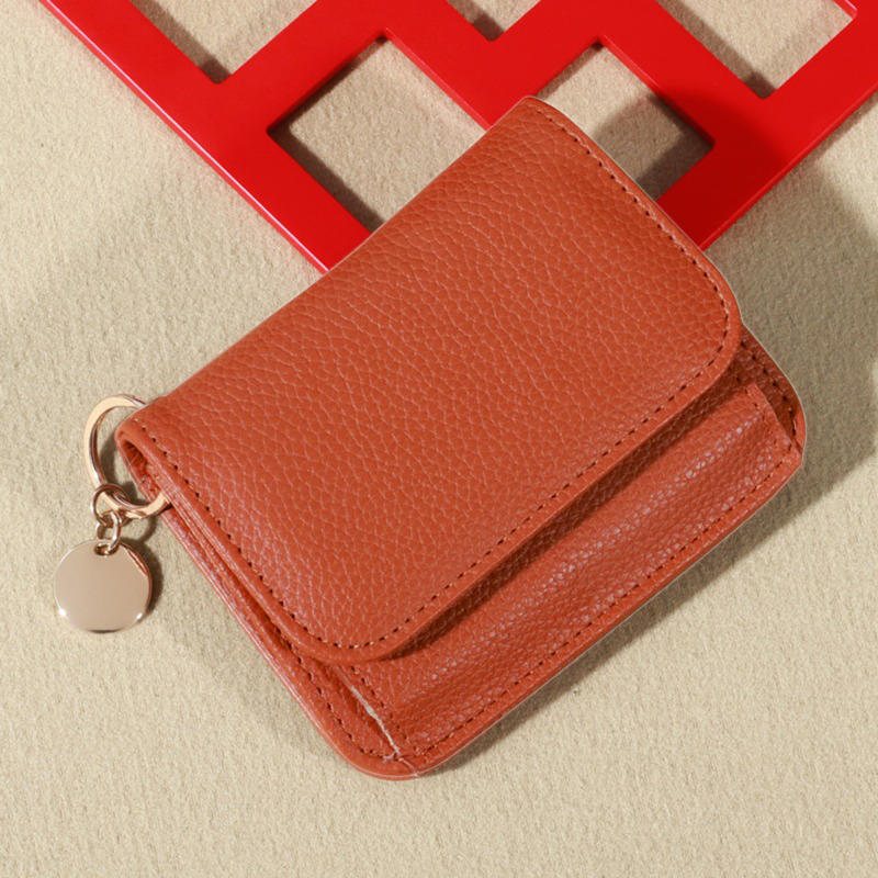 Dámská minimalistická malá peněženka Kožené pouzdro na kreditní karty Štíhlá jednoduchá mincovka se zipovou kapsou a klíčenkou