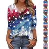 Trendy Vintage 3/4 Sleeve Top For Women,Ladies Casual Three Quarter Sleeve V-neck Printed T-Shirt Blouse