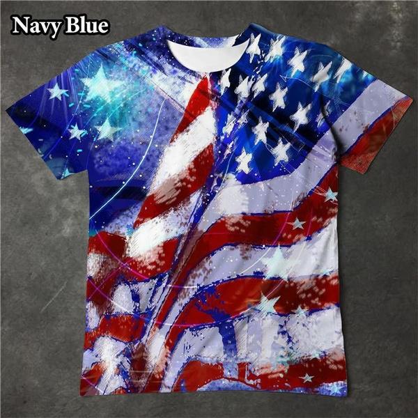 

Футболка с коротким рукавом и принтом в виде 3D-принта, модная уличная футболка с американским флагом, повседневная футболка с рисунком орла S синий